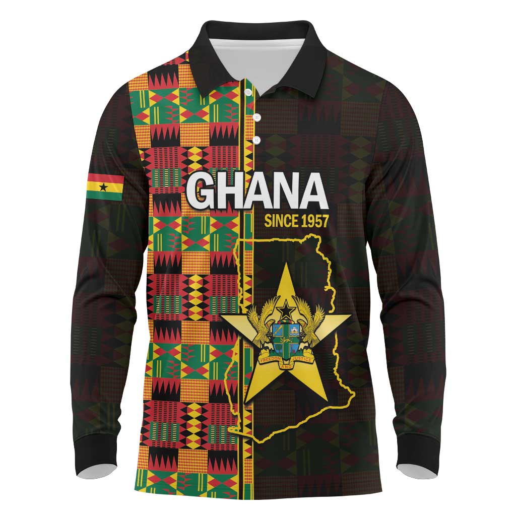 Ghana 1957 Long Sleeve Polo Shirt Independence Anniversary Kente Pattern