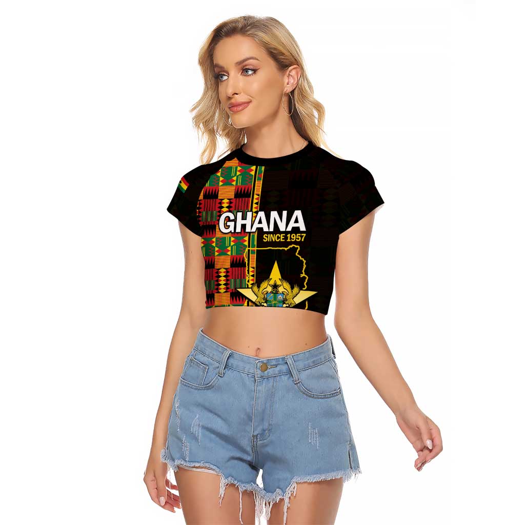 Ghana 1957 Raglan Cropped T Shirt Independence Anniversary Kente Pattern