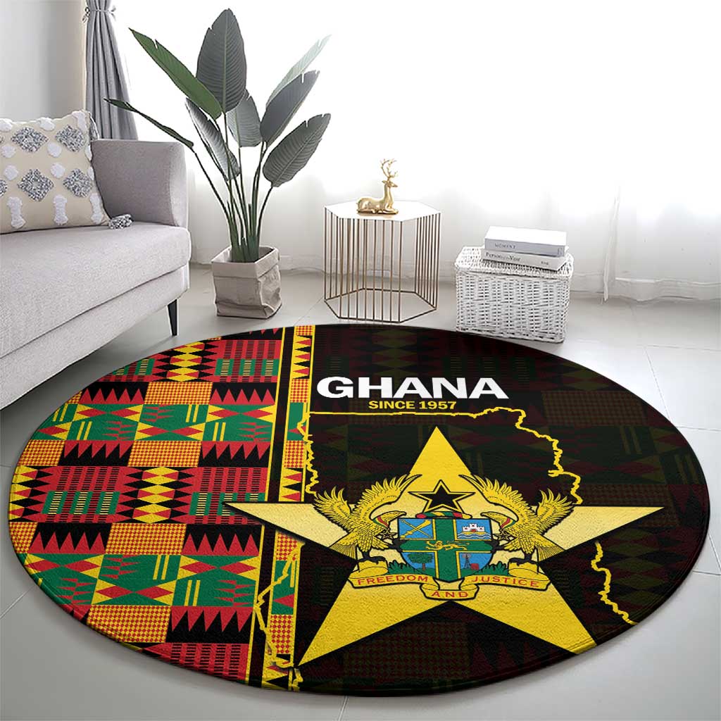 Ghana 1957 Round Carpet Independence Anniversary Kente Pattern