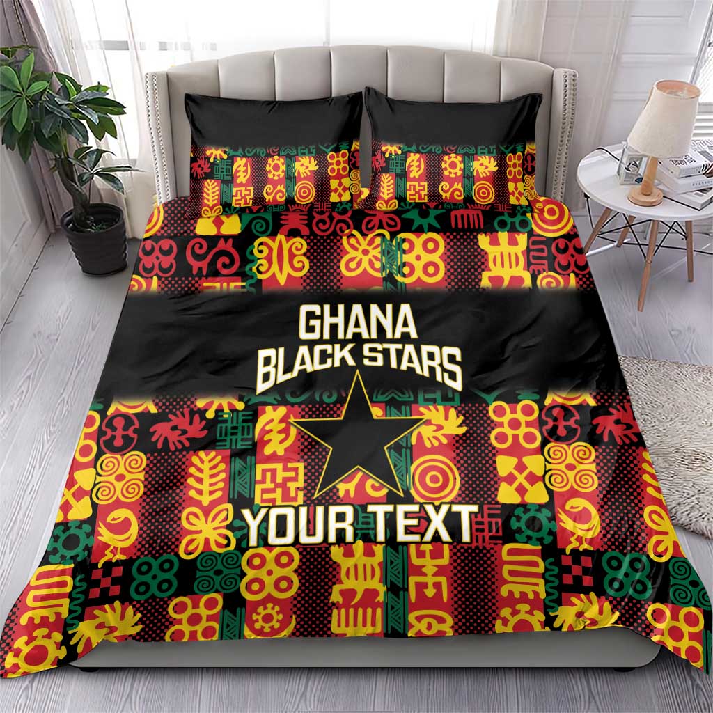 Black duvet and pillow set with Ghana Black Stars logo and multicolor pattern
