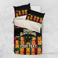 Black bedding set with Ghana Black Stars and Your Text on multicolor Adinkra pattern