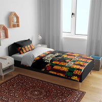 Black duvet and pillow bedding set with Ghana Black Stars and colorful pattern background