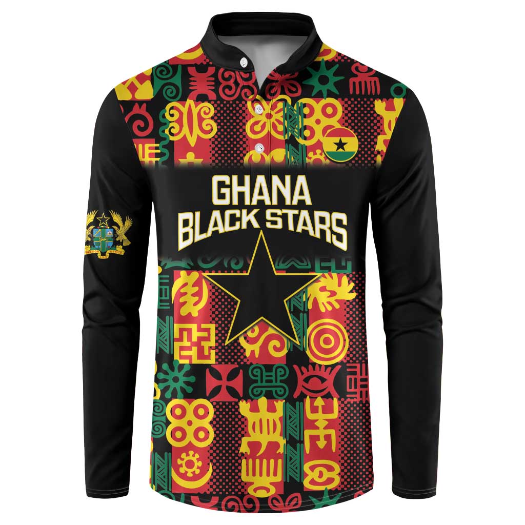 Custom Ghana Football Button Sweatshirt 2025 Go Black Stars Adinkra pattern