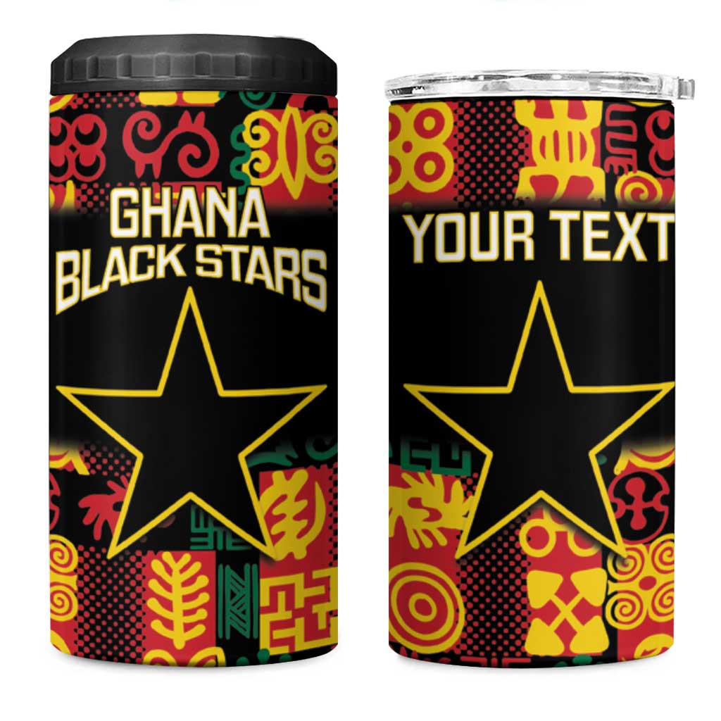 Custom Ghana Football 4 in 1 Can Cooler Tumbler 2025 Go Black Stars Adinkra pattern