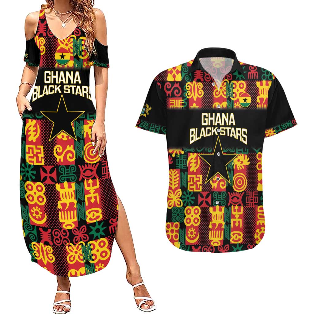 Custom Ghana Football Couples Matching Summer Maxi Dress and Hawaiian Shirt 2025 Go Black Stars Adinkra pattern