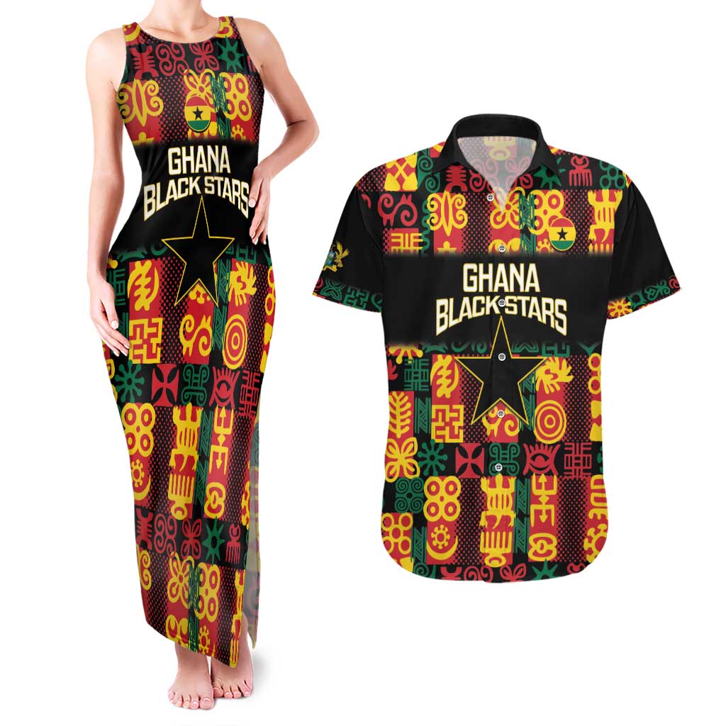 Custom Ghana Football Couples Matching Tank Maxi Dress and Hawaiian Shirt 2025 Go Black Stars Adinkra pattern