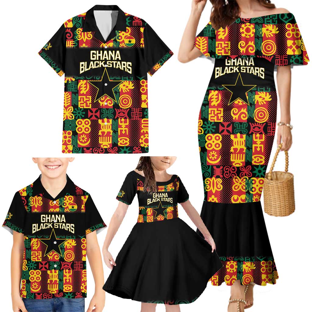 Custom Ghana Football Family Matching Mermaid Dress and Hawaiian Shirt 2025 Go Black Stars Adinkra pattern