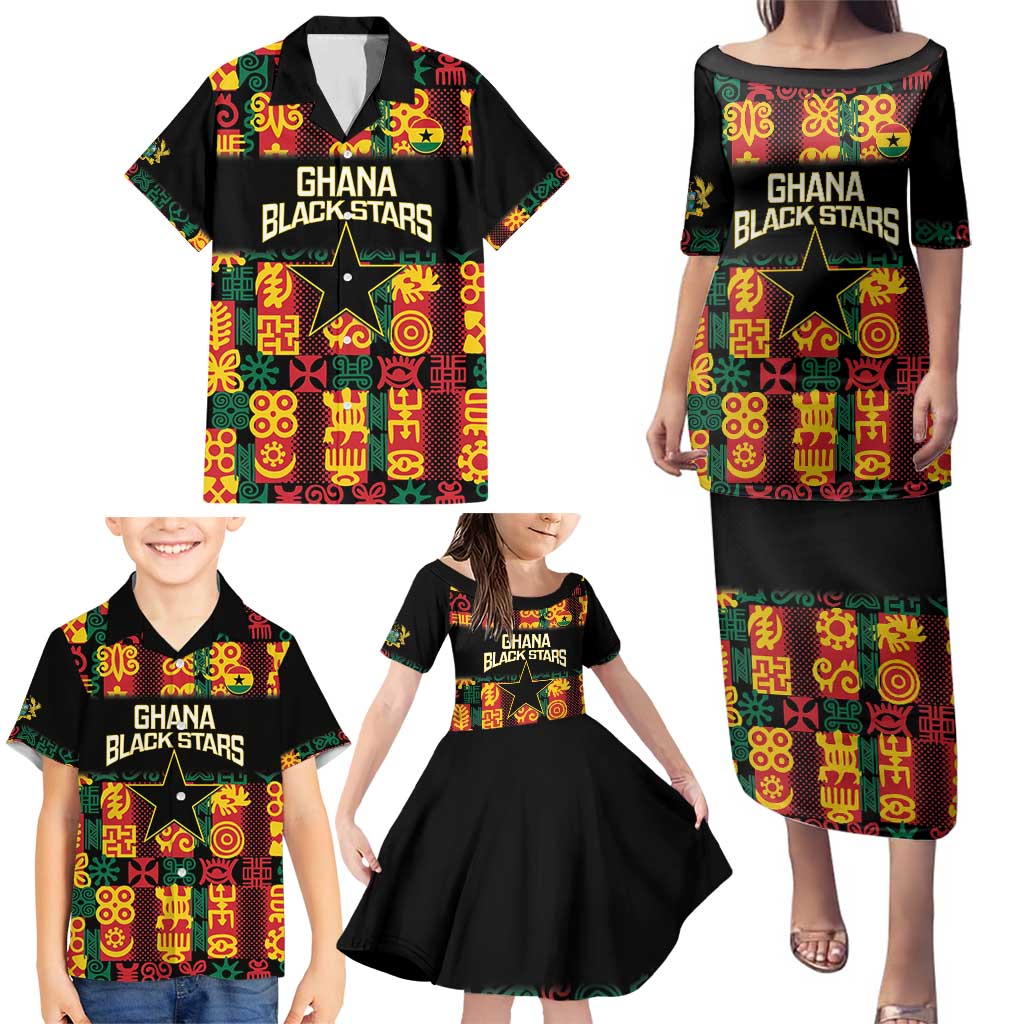 Custom Ghana Football Family Matching Puletasi and Hawaiian Shirt 2025 Go Black Stars Adinkra pattern