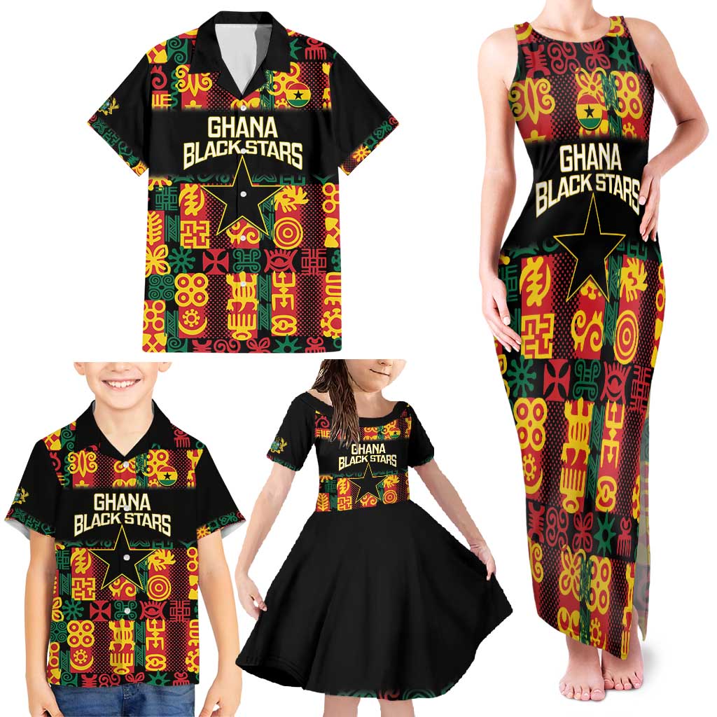 Custom Ghana Football Family Matching Tank Maxi Dress and Hawaiian Shirt 2025 Go Black Stars Adinkra pattern