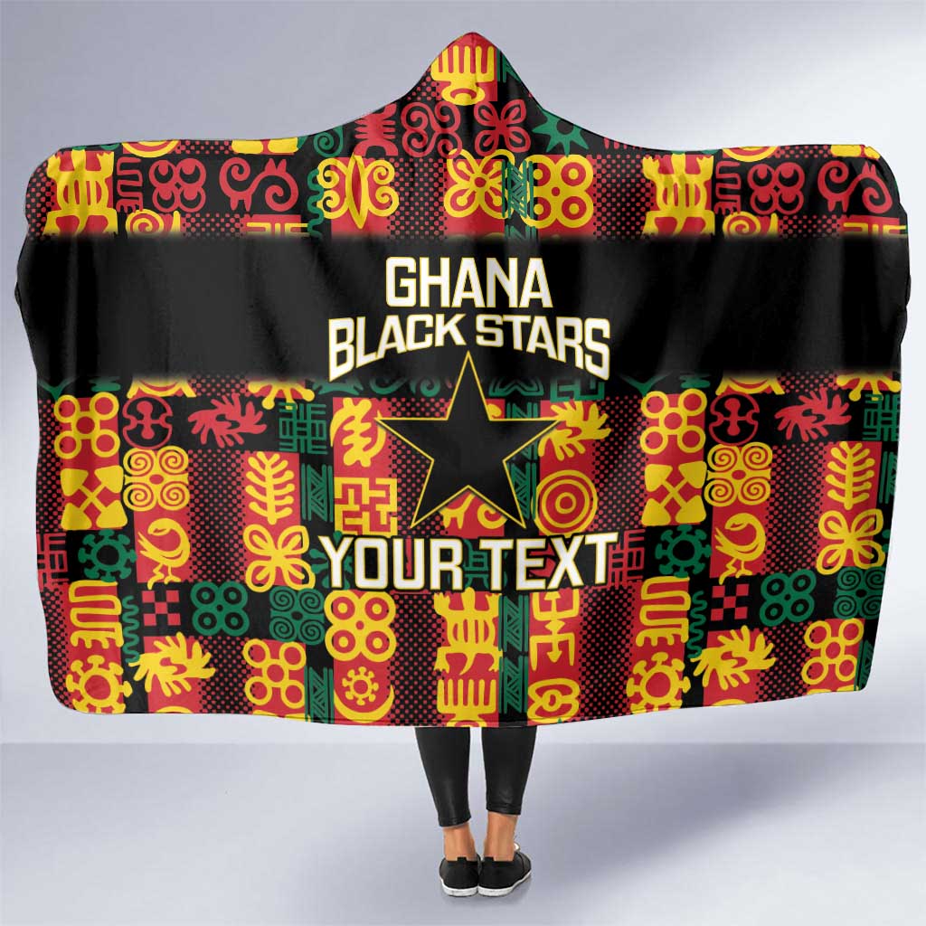 Custom Ghana Football Hooded Blanket 2025 Go Black Stars Adinkra pattern