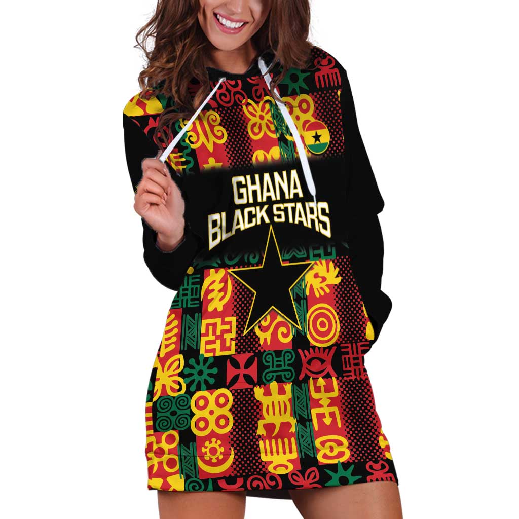 Custom Ghana Football Hoodie Dress 2025 Go Black Stars Adinkra pattern