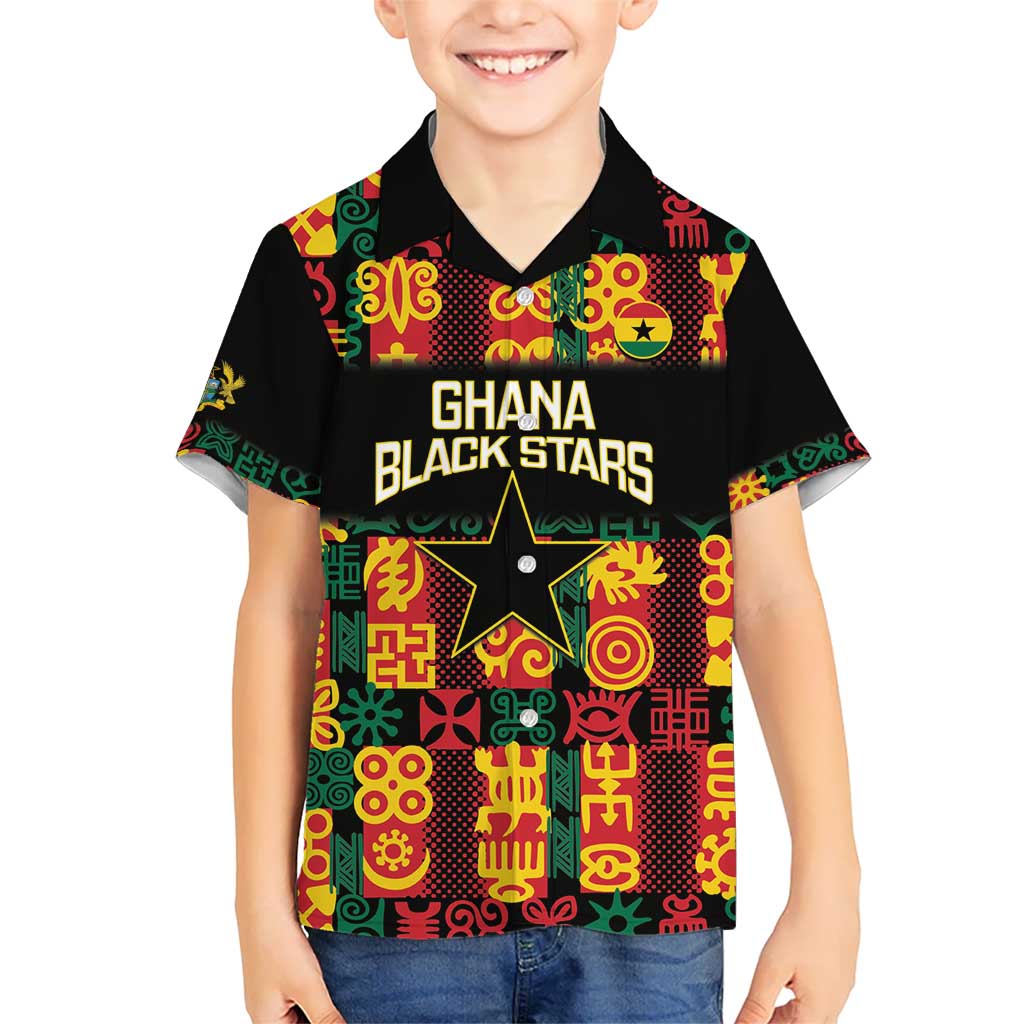 Custom Ghana Football Kid Hawaiian Shirt 2025 Go Black Stars Adinkra pattern