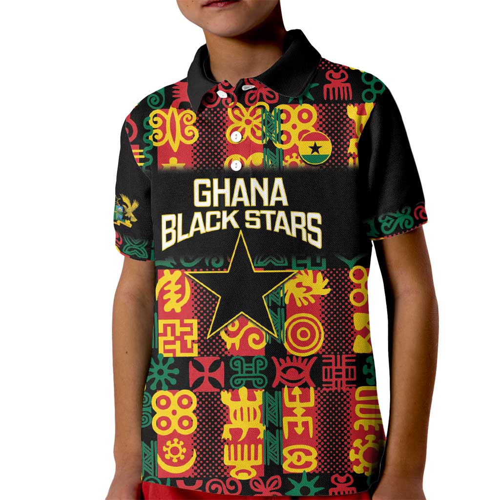 Custom Ghana Football Kid Polo Shirt 2025 Go Black Stars Adinkra pattern