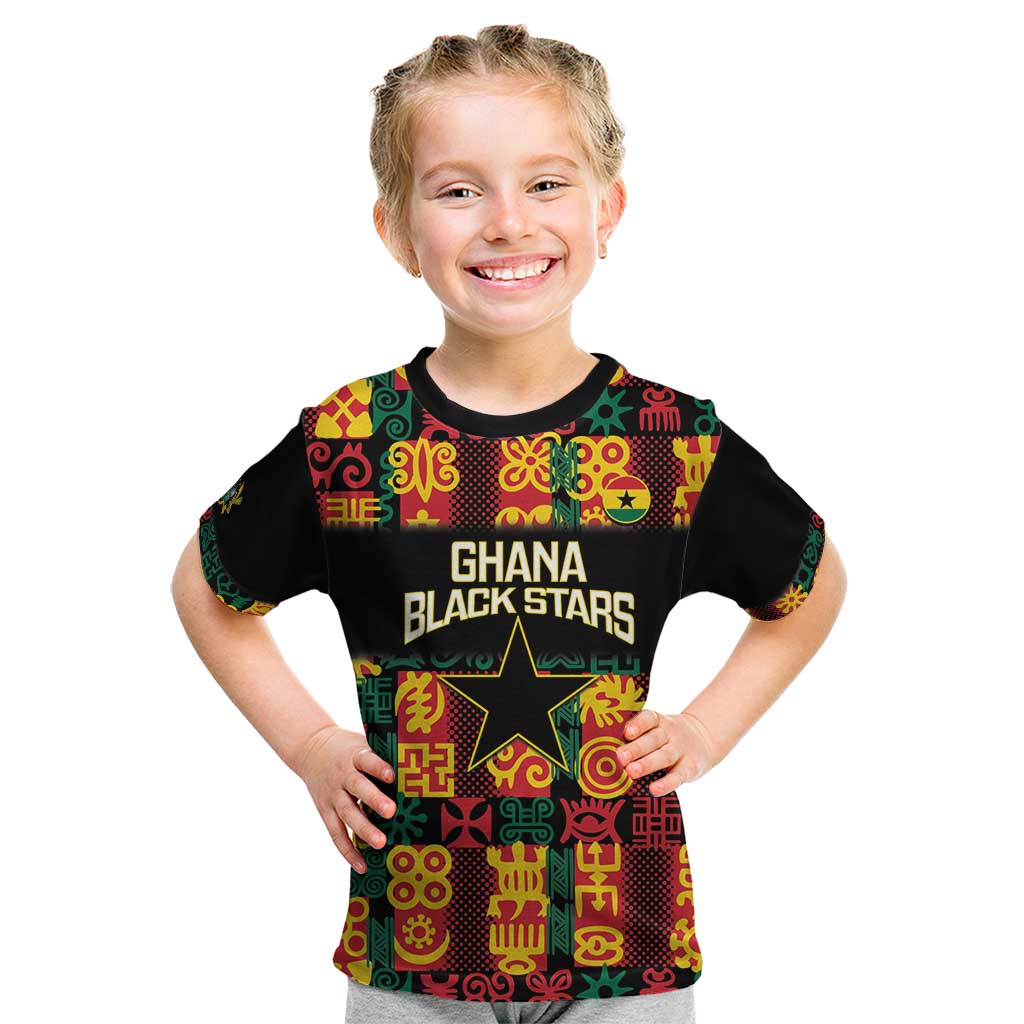 Custom Ghana Football Kid T Shirt 2025 Go Black Stars Adinkra pattern