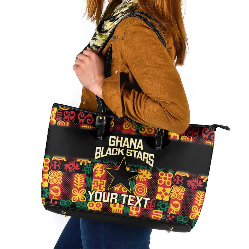 Custom Ghana Football Leather Tote Bag 2025 Go Black Stars Adinkra pattern