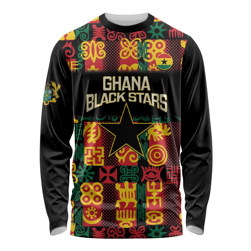 Custom Ghana Football Long Sleeve Shirt 2025 Go Black Stars Adinkra pattern