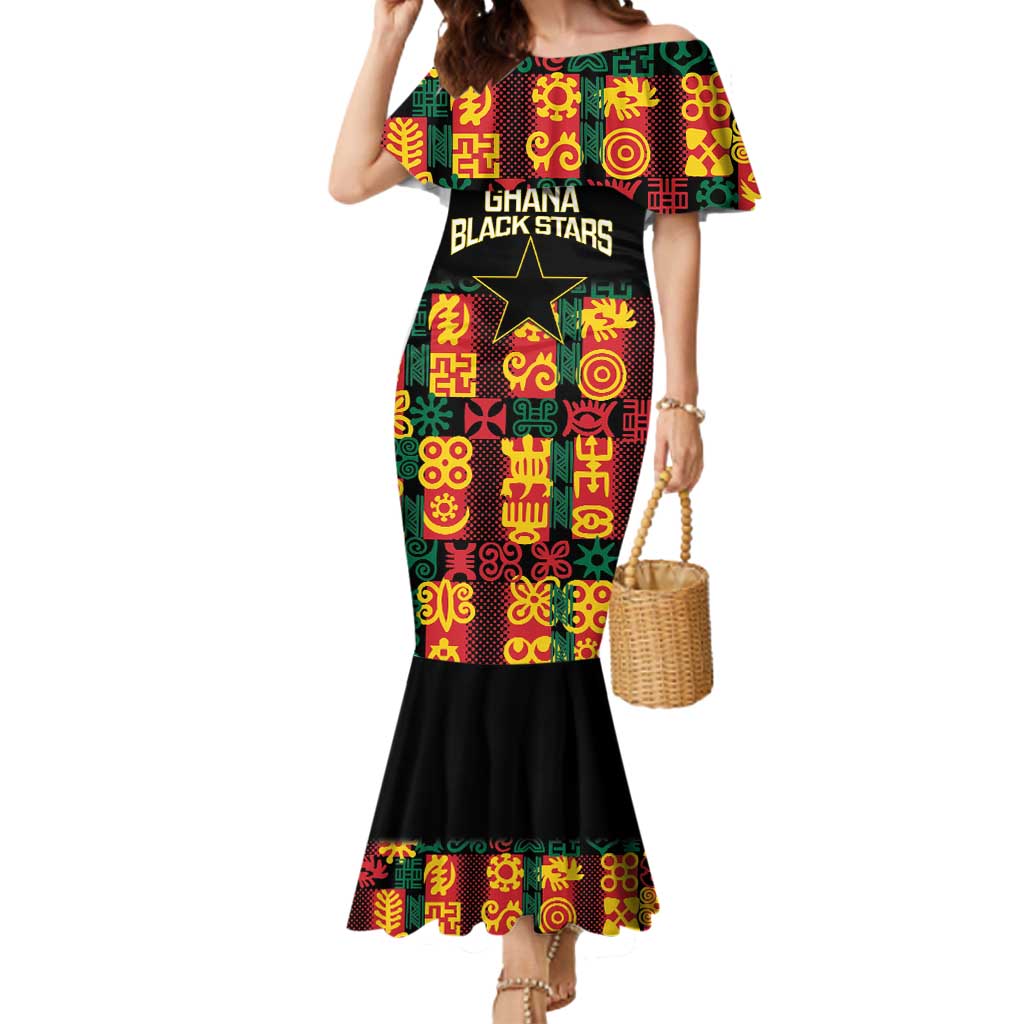 Custom Ghana Football Mermaid Dress 2025 Go Black Stars Adinkra pattern