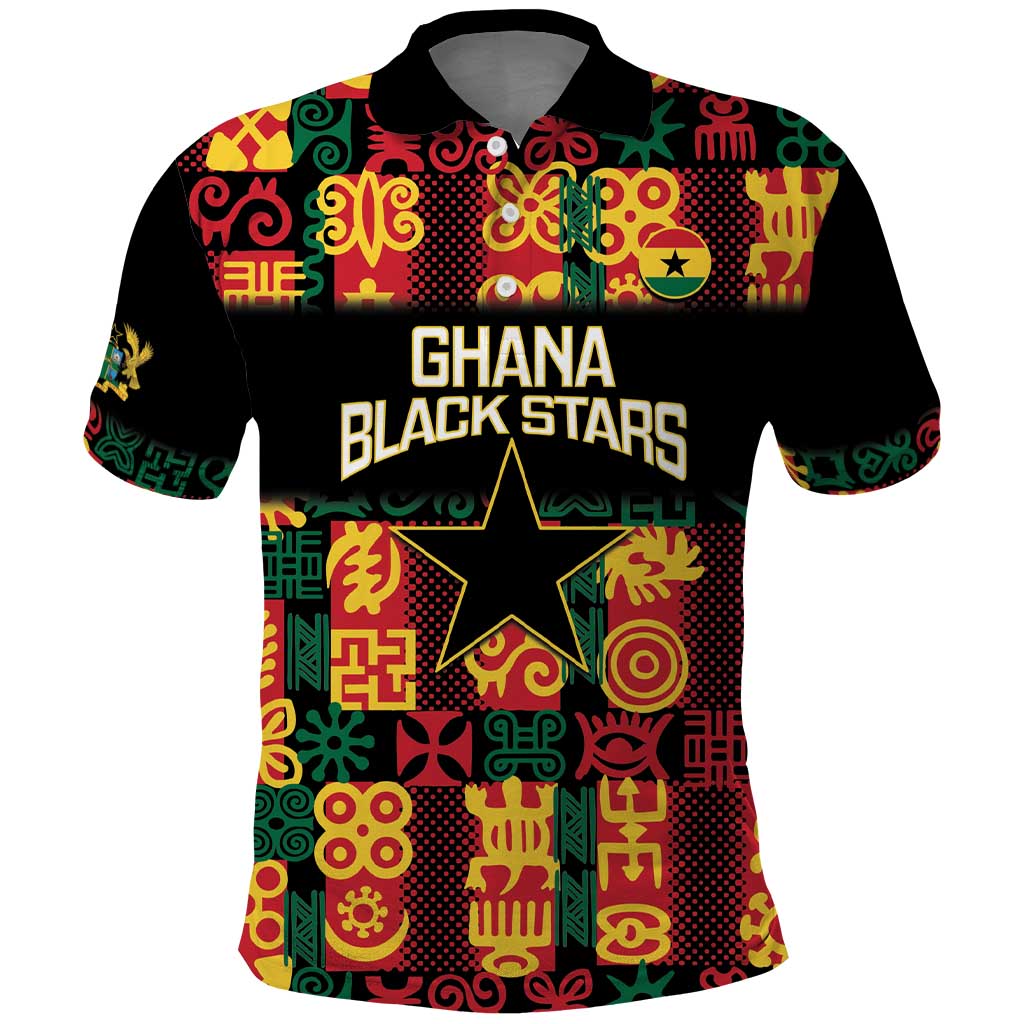 Custom Ghana Football Polo Shirt 2025 Go Black Stars Adinkra pattern