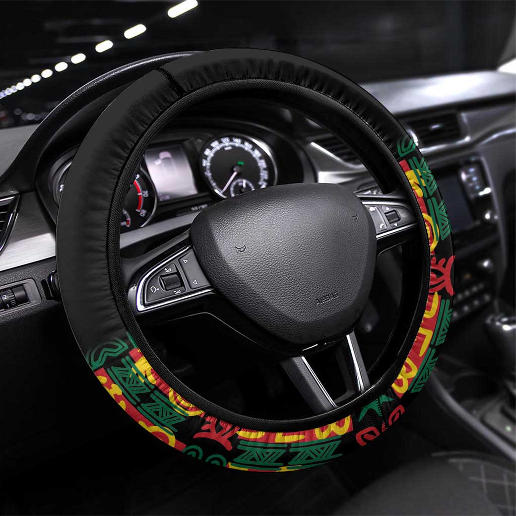 Ghana Football Steering Wheel Cover 2025 Go Black Stars Adinkra pattern