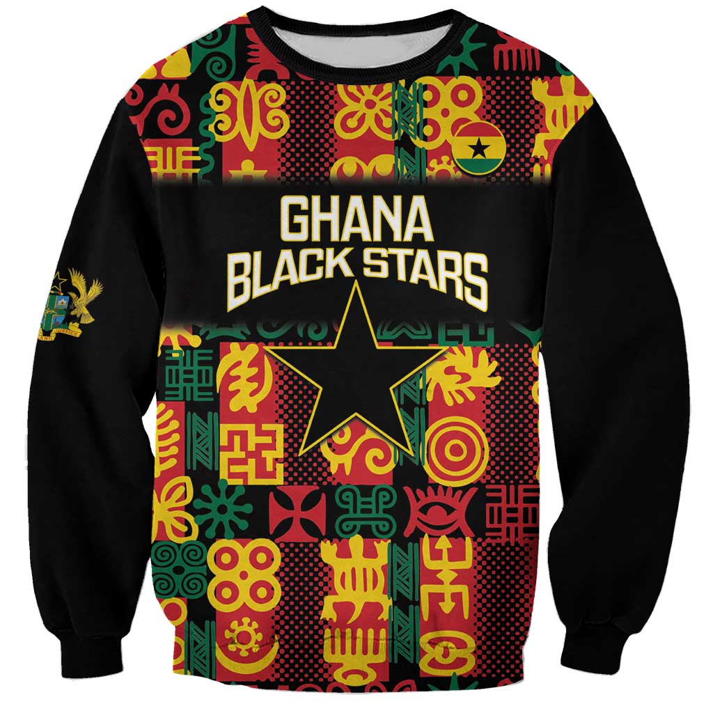 Custom Ghana Football Sweatshirt 2025 Go Black Stars Adinkra pattern