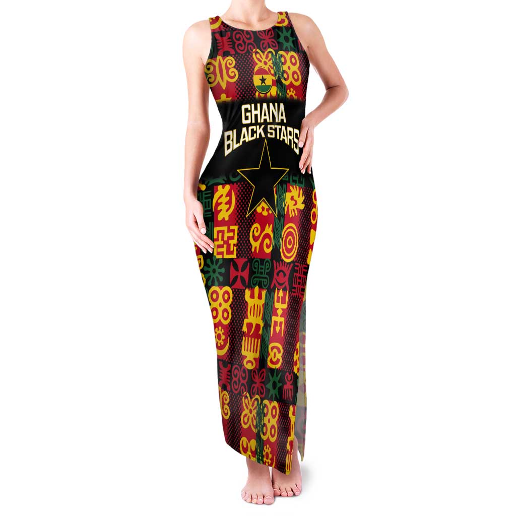 Custom Ghana Football Tank Maxi Dress 2025 Go Black Stars Adinkra pattern