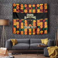 Black Ghana Black Stars tapestry with colorful Adinkra-style pattern and custom text