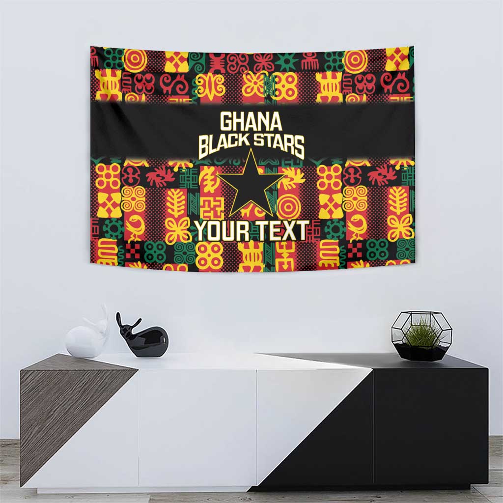 Black Ghana Black Stars hanging tapestry featuring Adinkra pattern and YOUR TEXT