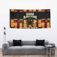 Black Ghana Black Stars wall tapestry with colorful Adinkra blocks and YOUR TEXT