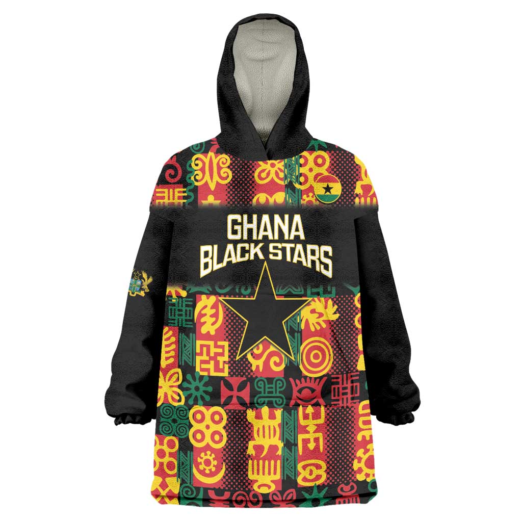 Custom Ghana Football Wearable Blanket Hoodie 2025 Go Black Stars Adinkra pattern