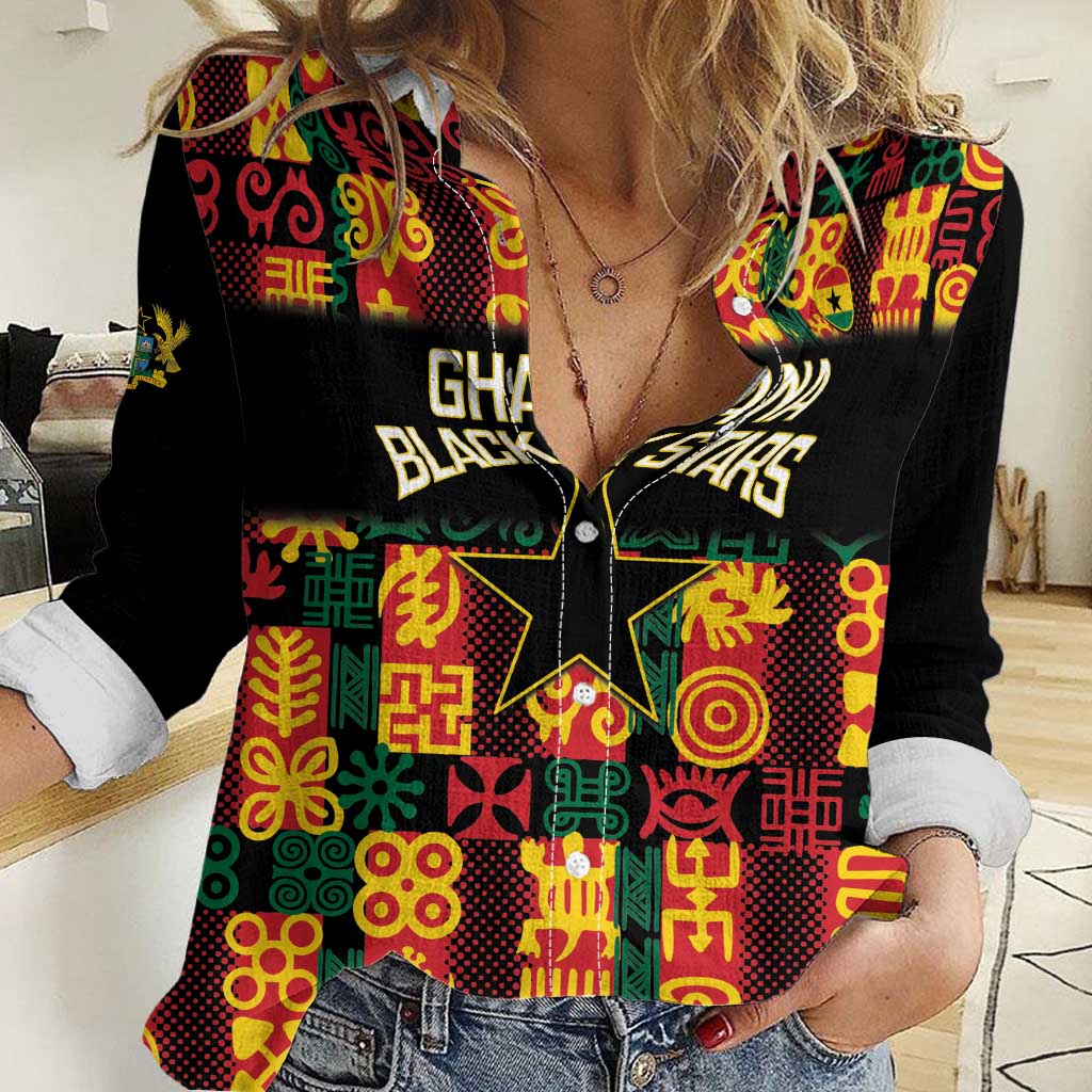 Custom Ghana Football Women Casual Shirt 2025 Go Black Stars Adinkra pattern