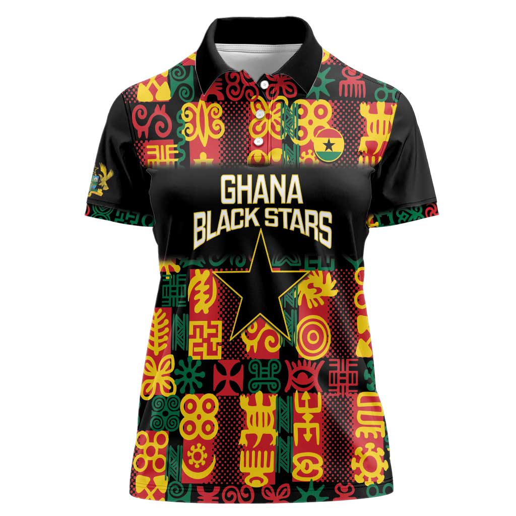 Custom Ghana Football Women Polo Shirt 2025 Go Black Stars Adinkra pattern