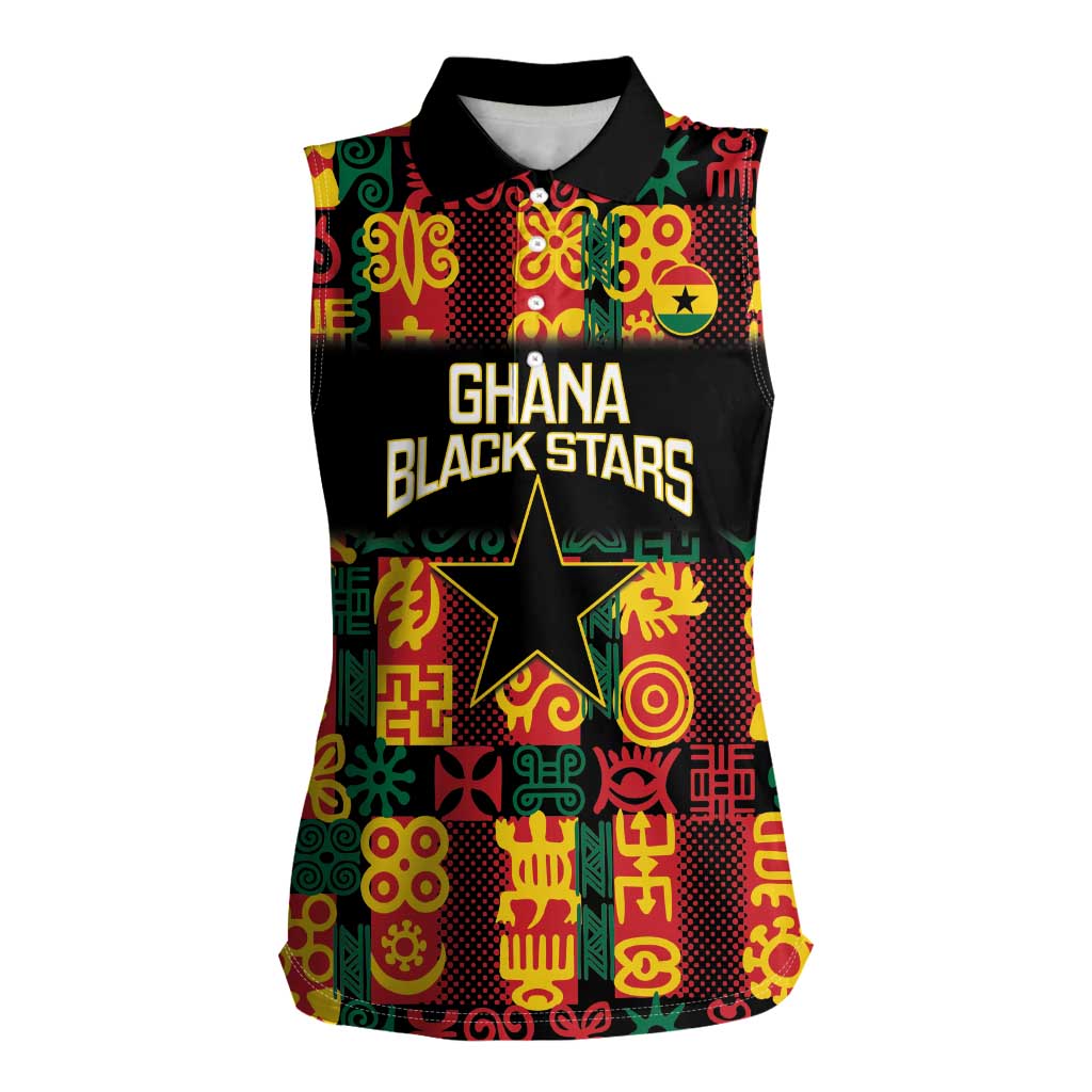 Custom Ghana Football Women Sleeveless Polo Shirt 2025 Go Black Stars Adinkra pattern