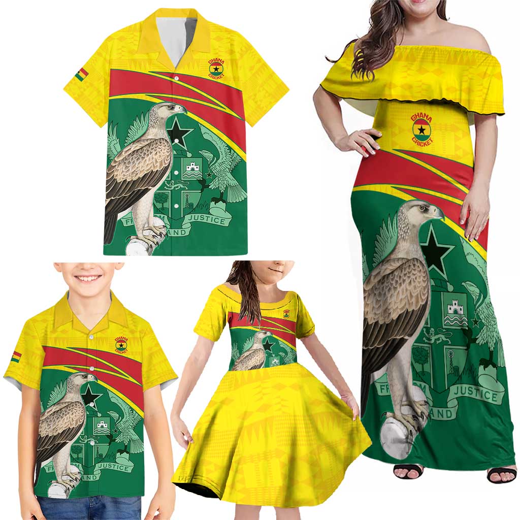 Custom Ghana Cricket Family Matching Off Shoulder Maxi Dress and Hawaiian Shirt Go Ghanaian Tawny Eagle