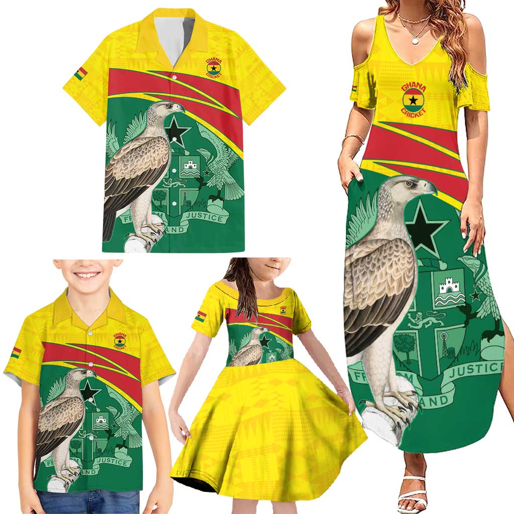 Custom Ghana Cricket Family Matching Summer Maxi Dress and Hawaiian Shirt Go Ghanaian Tawny Eagle