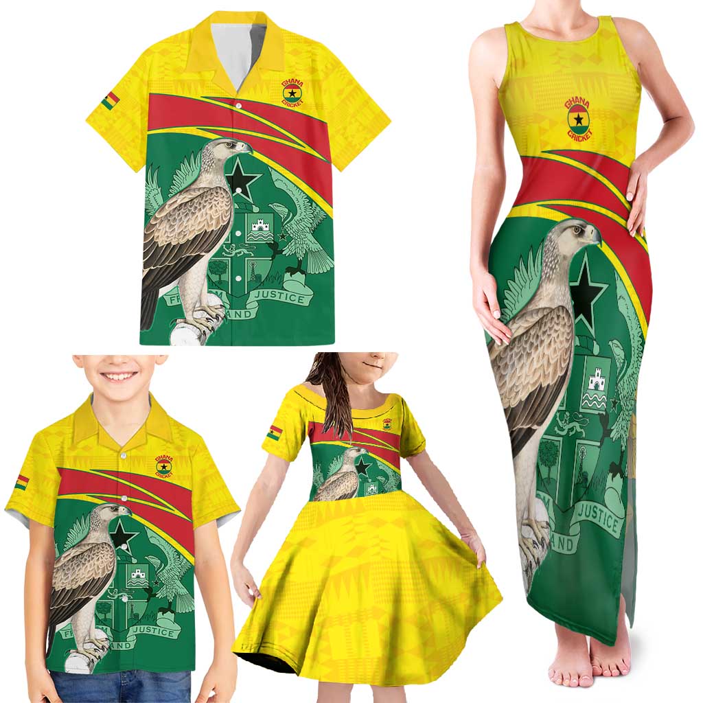 Custom Ghana Cricket Family Matching Tank Maxi Dress and Hawaiian Shirt Go Ghanaian Tawny Eagle