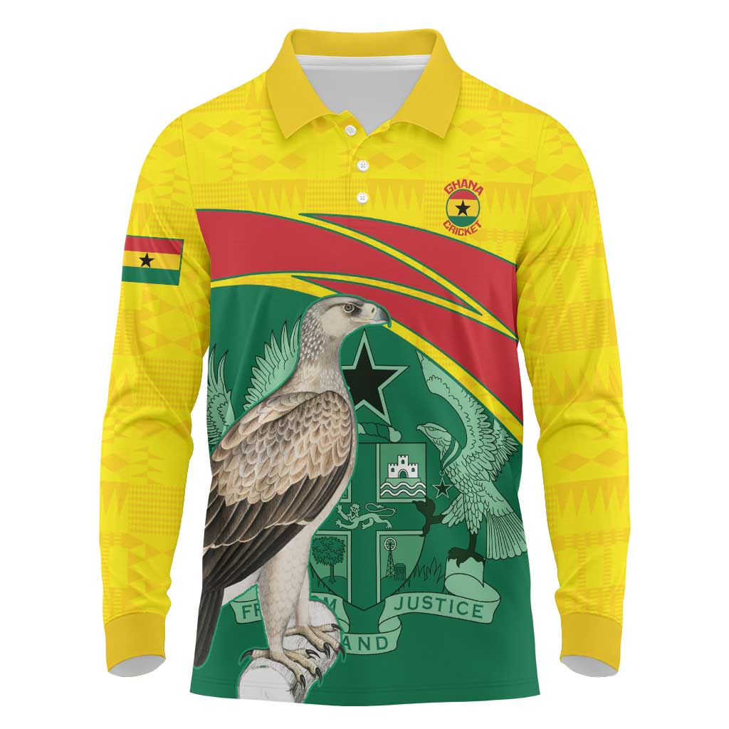 Custom Ghana Cricket Long Sleeve Polo Shirt Go Ghanaian Tawny Eagle