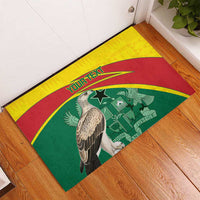 Green, red and yellow doormat with eagle over shield graphic and YOUR TEXT.
