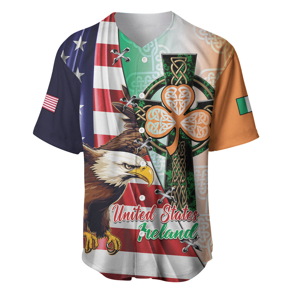 United States And Ireland Baseball Jersey USA Eagle With Irish Celtic Cross - Wonder Print Shop