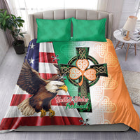 Eagle and Celtic cross bedding set with two green pillowcases and multicolor comforter