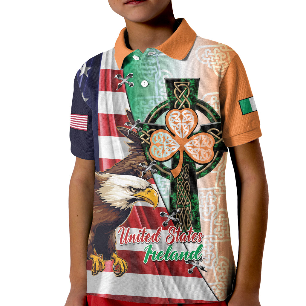 United States And Ireland Kid Polo Shirt USA Eagle With Irish Celtic Cross - Wonder Print Shop