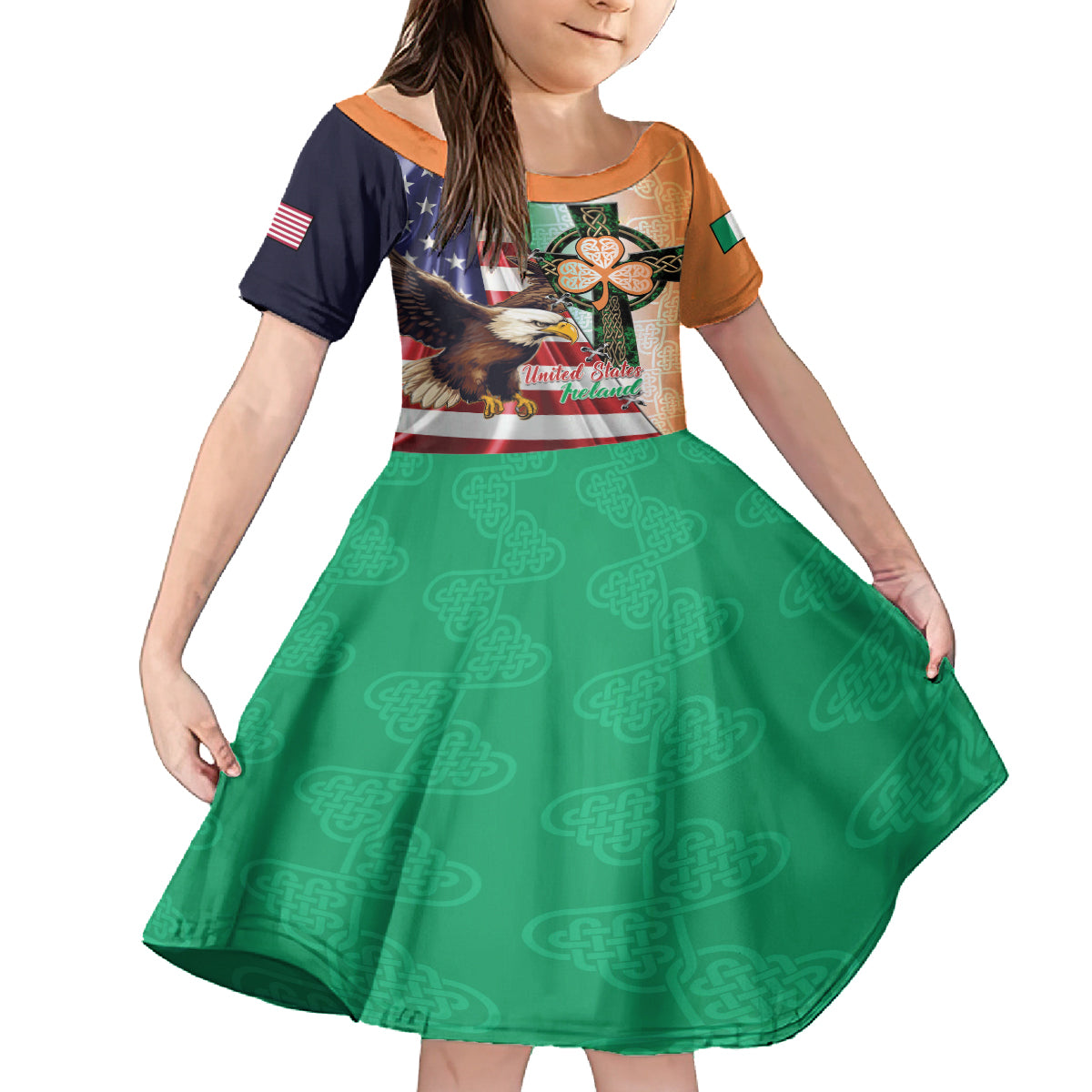 United States And Ireland Kid Short Sleeve Dress USA Eagle With Irish Celtic Cross - Wonder Print Shop