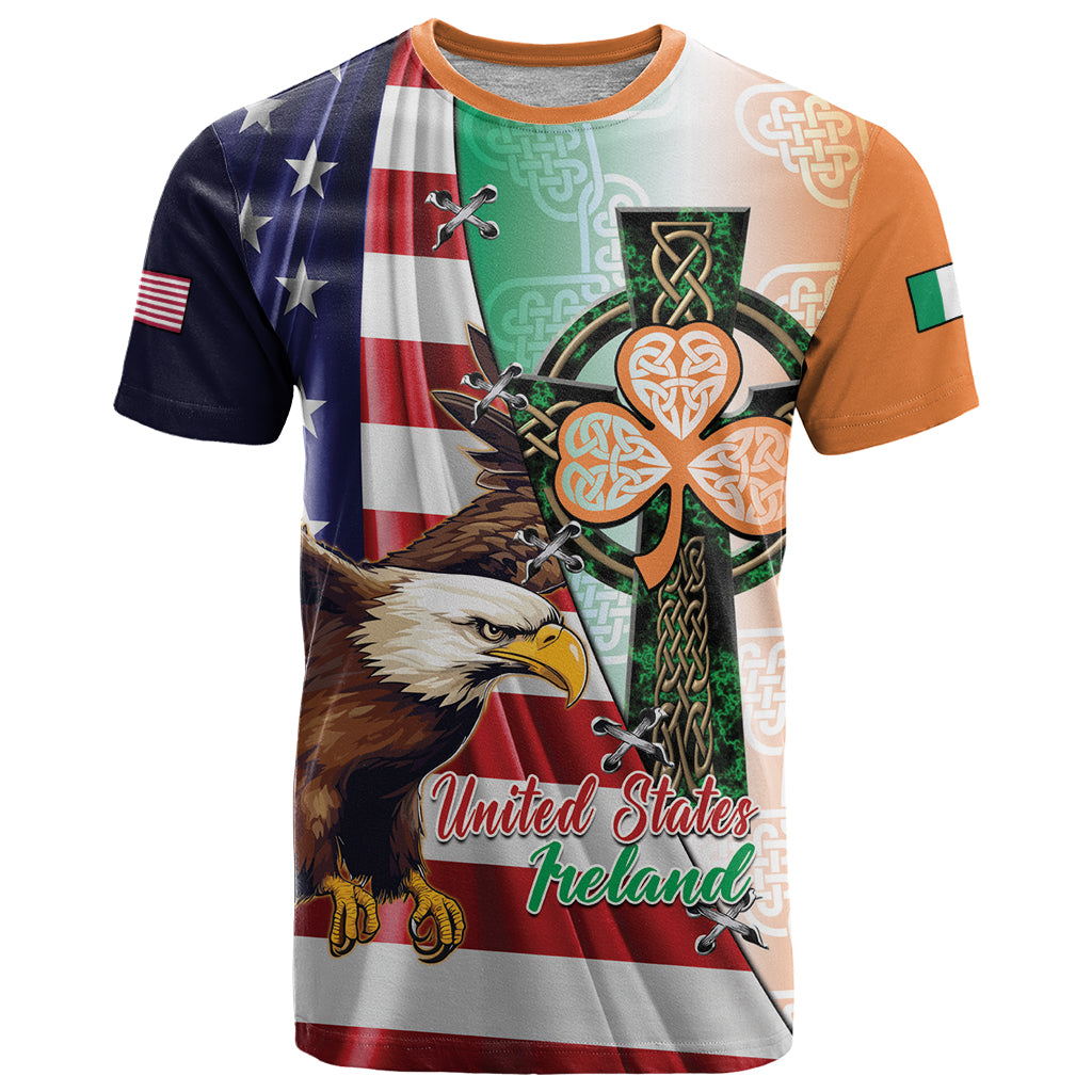 United States And Ireland T Shirt USA Eagle With Irish Celtic Cross