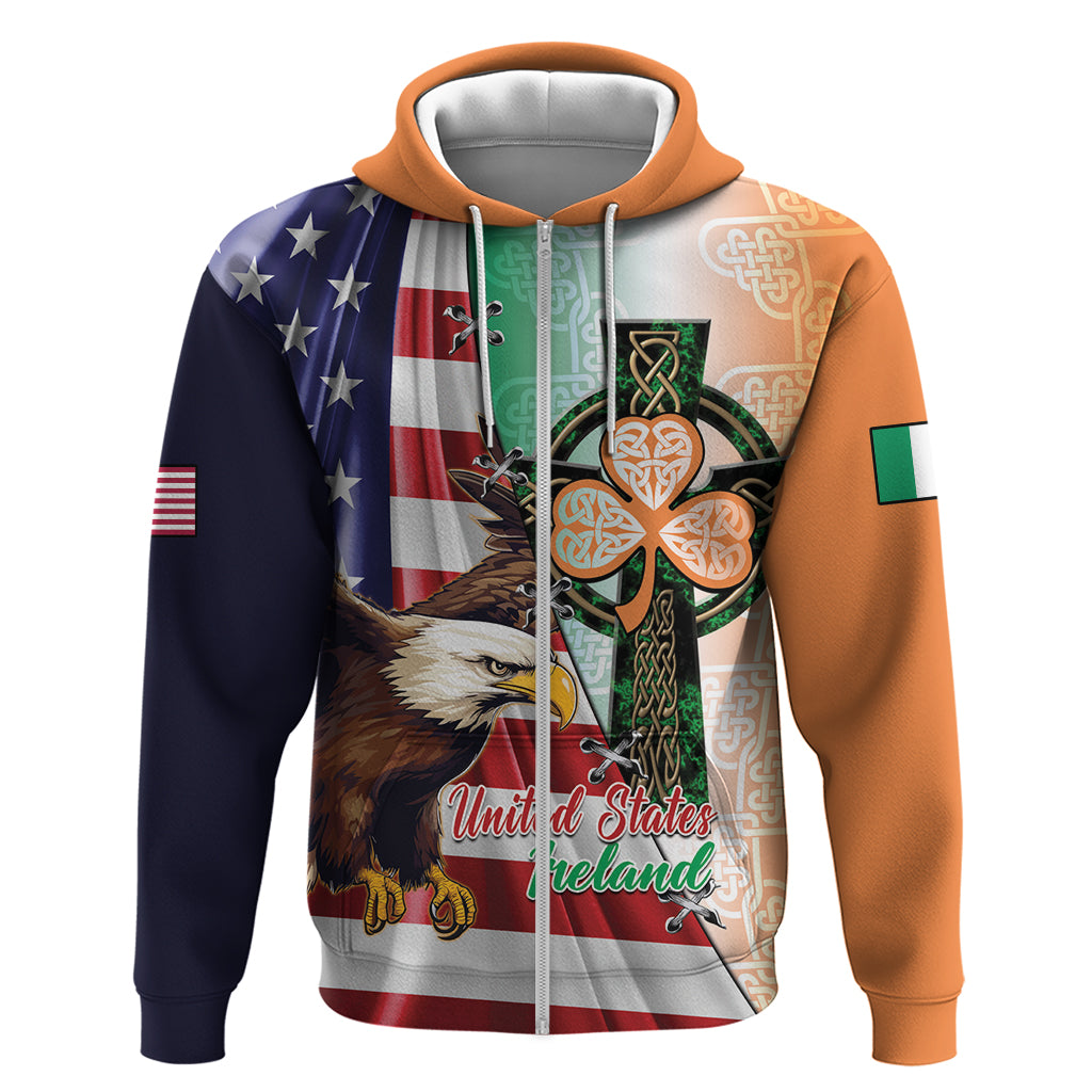 United States And Ireland Zip Hoodie USA Eagle With Irish Celtic Cross - Wonder Print Shop