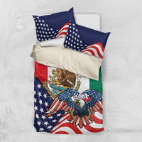 Eagle and USA flag bedding set with two matching pillows and red-and-white striped duvet