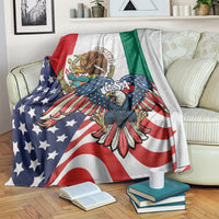 United States and Mexico eagle blanket with red, green, and blue flag panels