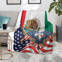 United States and Mexico eagle blanket on living room sofa with red blue green design