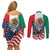 United States And Mexico Couples Matching Off Shoulder Short Dress and Long Sleeve Button Shirt USA Eagle With Mexican Aztec