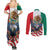 United States And Mexico Couples Matching Summer Maxi Dress and Long Sleeve Button Shirt USA Eagle With Mexican Aztec