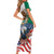 United States And Mexico Family Matching Short Sleeve Bodycon Dress and Hawaiian Shirt USA Eagle With Mexican Aztec