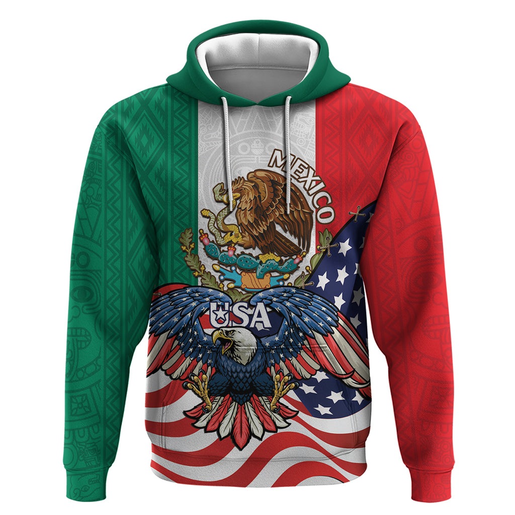 United States And Mexico Hoodie USA Eagle With Mexican Aztec